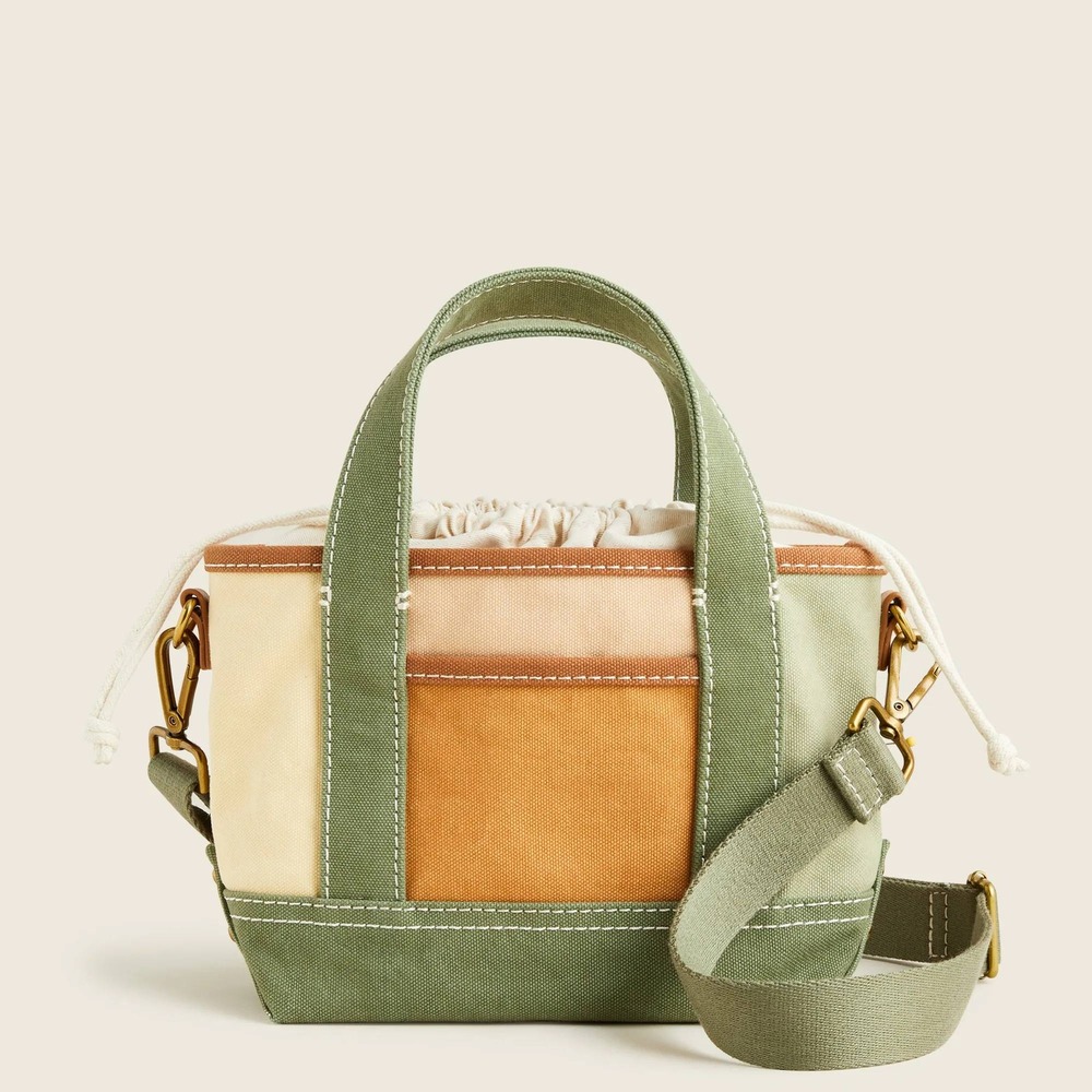 NWT J.Crew Montauk Mini Tote Bag Colorblock Canvas Crossbody Green Yellow